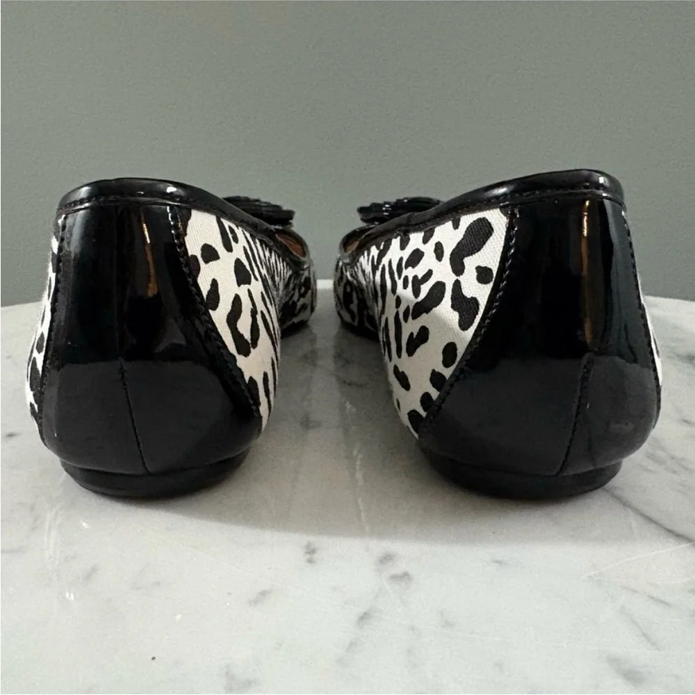 Talbots Rosette Ballet Flats 7.5B Animal Print Black White Made in Brazil